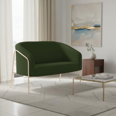 Imagem de Sofá 2 Lugares Namoradeira Stella Industrial Alta Champanhe Sintético PU Verde D03 - D'Rossi