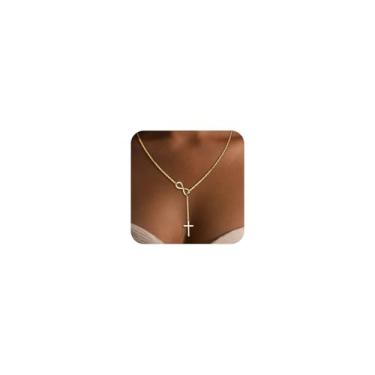 Imagem de FIRSAUKI Colar com cruz para mulheres, ouro 14K, prata, cruz, longo, infinito, colar religioso, batismo, fé, presentes para ela, Adjustable, Latão, Zircônia cúbica