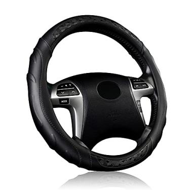 Imagem de Flying Banner Capa protetora de volante de carro couro sintético acolchoado massagem antiderrapante anel resistente 36,8-38 cm (preto preto)