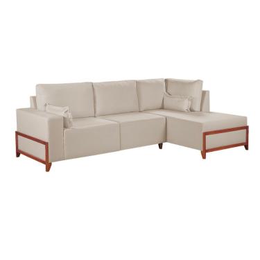 Imagem de Sofá De Canto 4 Lugares Living Fixo Com Chaise Molas Bonnel Linho Bege