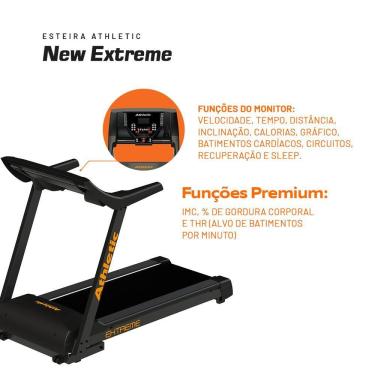 Imagem de Esteira Elétrica Athletic New Extreme 18km/h Suporta 130kg Inclinação Eletrônica 32 Programas 220V