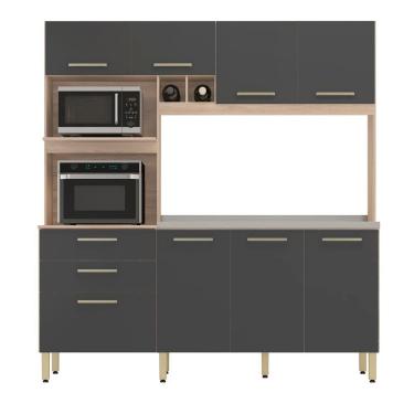 Imagem de Armário Cozinha Compacta 8 Portas 2 Gaveta Espaço Duplo Forno Hera Avena Grafito Avena
