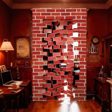 Imagem de Preboun 199,9 cm x 119,9 cm Sinais de banner de porta de Halloween para pendurar na porta de tijolos vermelhos para parede de tijolos vermelhos decoração de varanda para decoração de festa de