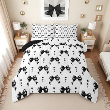 Imagem de Erosebridal Conjunto de edredom completo com laço preto para meninas | Jogo de cama fofo com laço de coquete para crianças, adolescentes, princesa preta, gravata borboleta, kawaii, decoração de quarto