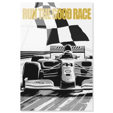 Imagem de Run the good race Pôster de fórmula 1 com impressão acrílica por Notoriart, pronto para pendurar, 25 x 38 cm