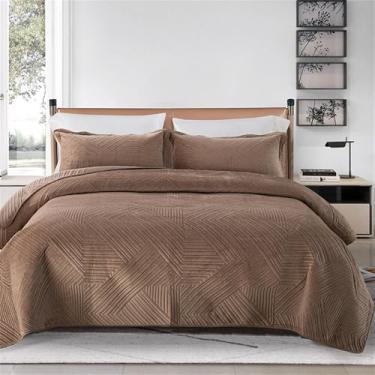 Imagem de Conjunto de Edredom de Veludo Macio com Bordado, Colcha Leve e Acolchoada, Q04, Conjunto de 3 Peças 220x240cm