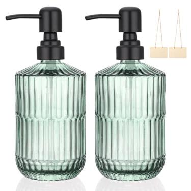 Imagem de Segbeauty Garrafa de vidro com bomba de sabão de mão de 440 ml, recarregável, 2 unidades de dispensador de sabão verde para cozinha, dispensador de xampu e condicionador de 450 ml para banheiro, loção