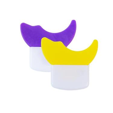 Imagem de 2 peças reutilizáveis de silicone delineador de estêncil e protetor de rímel, pincéis de sombra, ferramenta de maquiagem de curva dupla para sombra, batom, iniciantes (roxo + amarelo)