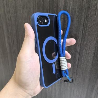 Imagem de Capa de celular transparente de luxo para iPhone 16, 15, 14, 13, 12, 11 Pro Max com cordão e alça de pulso à prova de choque, azul escuro, para iPhone 16E