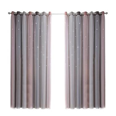 Imagem de Garosa Cortinas de Tule Com Listras Gradientes, Cortinas de Janela de Poliéster de Camada Dupla Com ilhó de Plástico para Sala de Estar, Quarto Infantil, 2 Painéis 53 W X 95 L (53"L x 95"C)