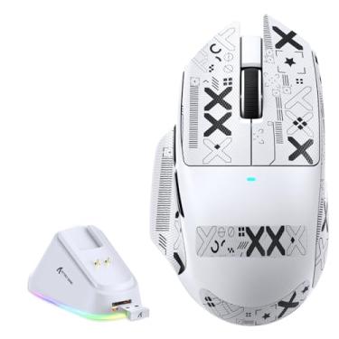 Imagem de ATTACK SHARK Mouse para jogos V6 65 g sem fio com base de carregamento magnético RGB, mouse BT/2.4G sem fio/com fio com fita 1K, sensor PixArt PAW3311, 25K DPI, mouse programável para PC/Win/Mac