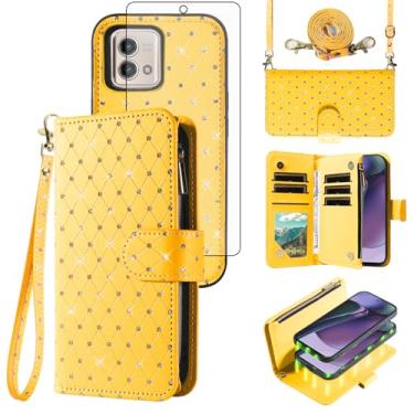 Imagem de Capa carteira compatível com Motorola Moto G Stylus 5G 2023 com zíper para celular e protetor de tela, alça transversal, flip com glitter, porta-cartões, capa para celular para GStylus G5 XT2317DL