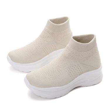 Imagem de RUIDENG Mocassins sem cadarço para mulheres, moderno, tênis de caminhada, confortável, grosso, macio, leve, inferior, Bege 24103, 37