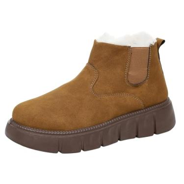 Imagem de Botas femininas plus size forradas com lã para outono e inverno, design moderno com ajuste confortável, ideal para passeios casuais e atividades ao ar livre, Marrom, 34