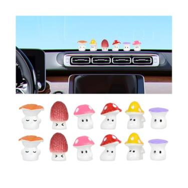 Imagem de FALVFUN 12 peças de decorações de painel de carro de cogumelo, mini estatuetas fofas de resina ornamento de painel de veículo, acessórios engraçados para decoração de espelho retrovisor interior