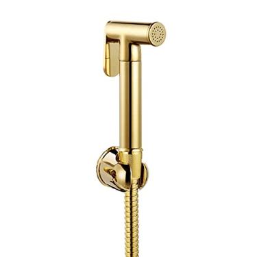 Imagem de Chuveiro de mão para conjunto de vaso sanitário kit de pulverizador de bidê portátil pulverizador de fraldas de pano dourado com mangueira sem perfuração conjunto de pistola de pulverização de vaso