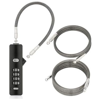 Imagem de Tcyoatoa Fechaduras de cabo com combinação, cabo de aço, trava de combinação de 4 dígitos com 3 cabos para bicicletas, armários, armários, guarda-roupas, cercas pequenas, porta de geladeira (preto)