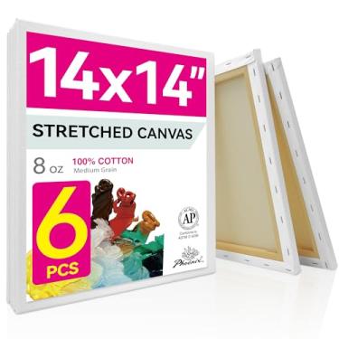 Imagem de PHOENIX Pintura artística em tela esticada de algodão branco - 35,5 x 35,5 cm / 6 pacotes - Perfil de 1,5 cm com primer triplo para tintas a óleo e acrílicas