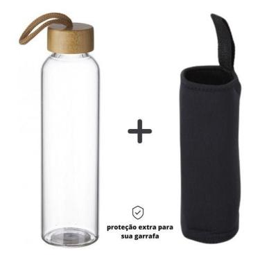 Imagem de Kit Capa + Garrafa Vidro Borossilicato Água Chá Café Suco 500 ml - SHO