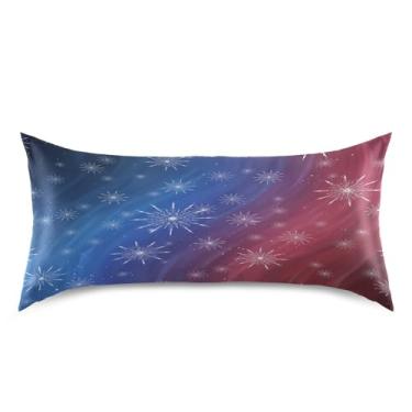 Imagem de Wassud Capa de almofada de cetim azul vermelho fogos de artifício para cabelo e pele fronhas de seda lisa king size respiráveis com fecho de envelope