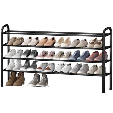 Imagem de STO STO Sapateira expansível longa, organizador de sapatos de metal de 4 camadas para armário, armazenamento ajustável de até 30 pares para entrada da porta da frente, organizador independente para