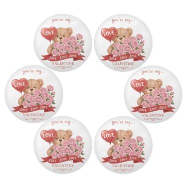 Imagem de Wassud Jogo americano conjunto de 6 tapetes de mesa redondos com buquê de rosas de ursos para cozinha e jantar, tapetes laváveis resistentes ao calor, decoração de mesa 39 cm