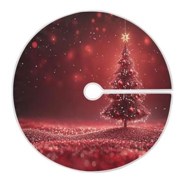 Imagem de Blueangle Saia de poliéster macio com bolas de cor vermelha de 90 cm para decoração de árvore de Natal (404)