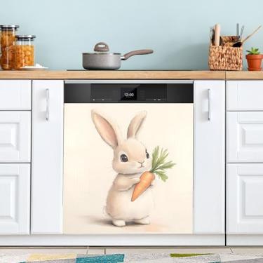 Imagem de SEHANY Capa magnética de conto de fadas fofo coelhinho da Páscoa, adesivos magnéticos decorativos antiarranhões para painel de geladeira e lava-louças, decoração de flores de fazenda de cozinha