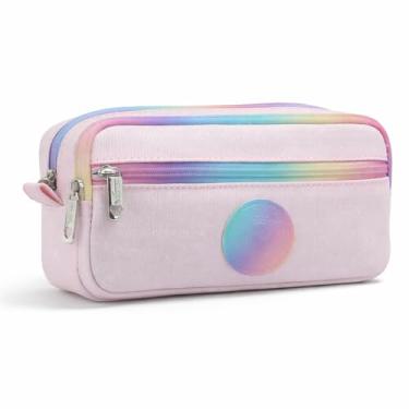 Imagem de Estojo Escolar Tie Dye Com Glitter Brilho Triplo Organizador Para Material Escolar Com 3 Compartimentos E Zíperes Material Em Nylon (Rosa Claro)