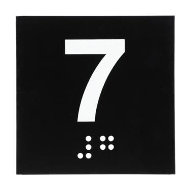 Imagem de PATIKIL Placa de número de sala de exames, placa número 7 de 10 cm x 10 cm com identificação autoadesiva em braille e tátil para assistência de escritório no centro de teste, branco sobre preto