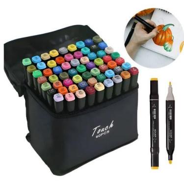 Imagem de Kit Escolar Conjunto Canetas Marcador Canetinha Ponta Dupla 60 Cores T