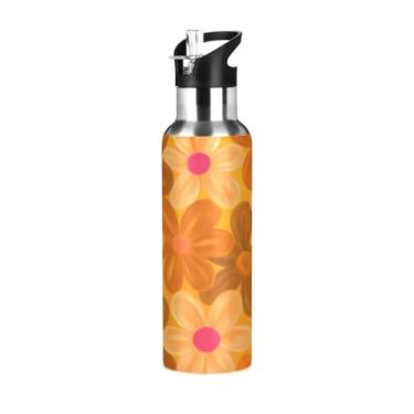 Imagem de Wassud Garrafa de água Kawaii Flower de aço inoxidável esportiva com canudo garrafas de água isoladas copo portátil de viagem 623 g