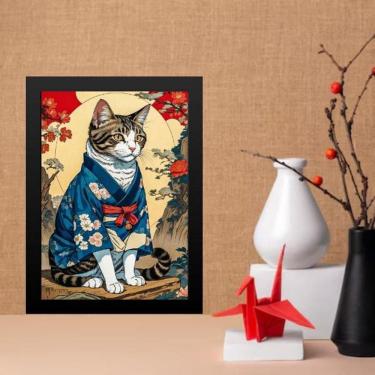 Imagem de Quadro Decorativo Gato Com Kimono Oriental 45X34Cm