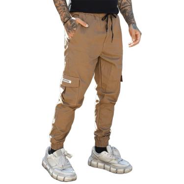 Imagem de Calça Jogger com Punho Slim Sarja com Elastico Ajustável Streetwear Masculino Feminino Bege-Masculino