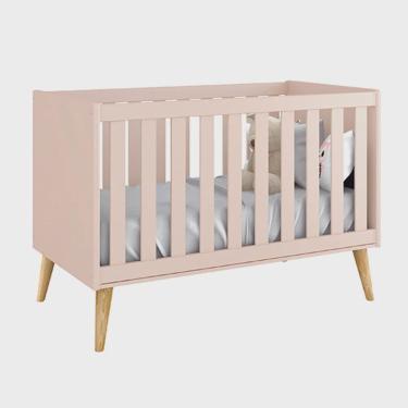 Imagem de Berço Mini Cama Retrô Theo com Pé em Madeira Natural - Rosa