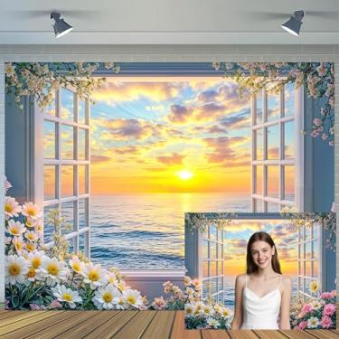 Imagem de Ptrxobj Pano de fundo floral para janela do oceano, nascer do sol, pôr do sol, cenário de natureza, cenário fotográfico, chá de panela, decoração de festa de aniversário, banner, retrato, estúdio