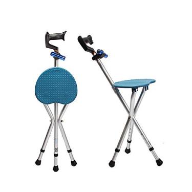 Imagem de BSROZKI Bengalas dobráveis com assento: Bengala de caminhada leve e resistente com ajuste de altura, muletas, banco com capacidade de 181 kg com luz LED e almofada para idosos