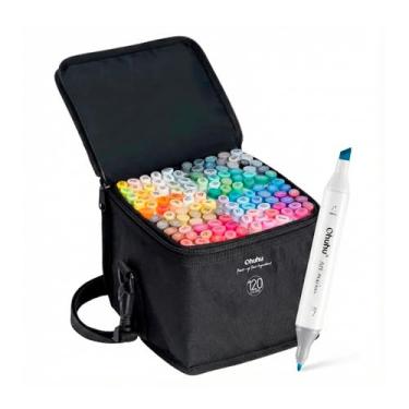 Imagem de 120 Cores Marcadores Artísticos à Álcool Ponta Dupla Fina e Chanfrada | Canetas para Desenho, Ilustração, Mangá e Blending.