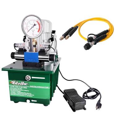 Imagem de UTZIKO Bomba hidráulica elétrica de dupla ação de 10.000 PSI - Unidade de alimentação de 2 estágios 2HP com mangueiras duplas, 110 V/120 V - para cilindros hidráulicos, reboques basculantes, prensas