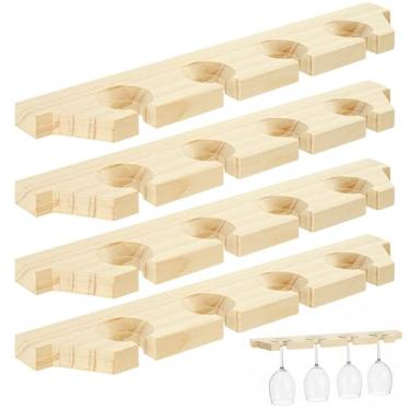 Imagem de COSYOO 4 peças de taças de madeira, suporte de copo de vinho montado na parede, suporte de champanhe com 4 compartimentos, prateleira suspensa de copo de vinho de fácil instalação para cozinhas