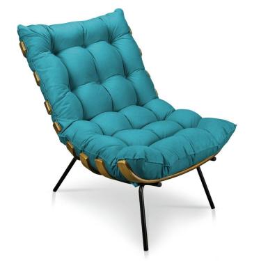 Imagem de Poltrona Costela Suede Azul Turquesa Base Metálica Pallazio