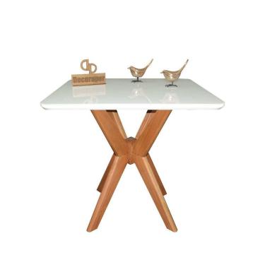 Imagem de Mesa Jantar Pandora Tampo Quadrado Laca Com Vidro 80cm Branco
