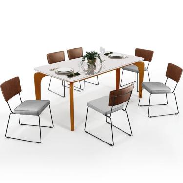 Imagem de Mesa Capri 160cm Off White Com 6 Cadeiras B05 Marrom Cinza