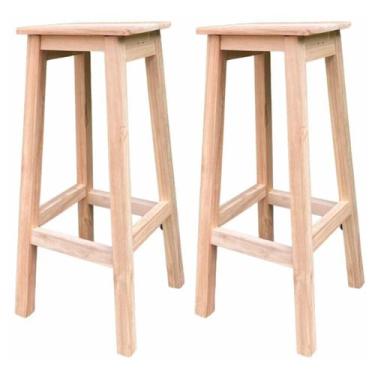 Imagem de Kit 2 Bancos Banqueta Alta 70cm Madeira Maciça Quadrado - Balaio Cheio