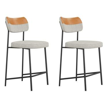 Imagem de Kit 02 Banquetas Médias Cozinha Lila Couríssimo Whisky Linho Cinza - Abmaza