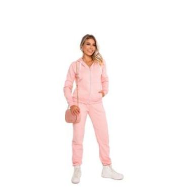 Imagem de Conjunto Feminino Casaco Moletom Com Zíper + Calça Com Bolsos Inverno-Feminino