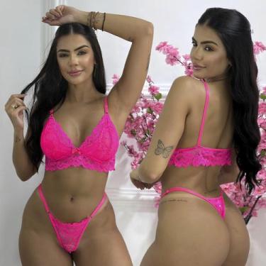 Imagem de Conjunto Langerie sexy Sem Bojo Calcinha Fio Rendada Sensual Sem Ferri