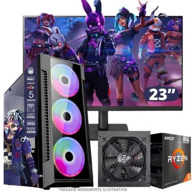 Imagem de Pc Gamer Amd Ryzen 5 5600gt, 16gb Ram, Placa De Video Radeon Vega 7, Ssd 240gb, Fonte 550w + Monitor 23” Led 75hz
