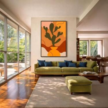 Imagem de Quadro Canvas Cacto e Jarro Amarelo 70x50cm Mold Preta - Quadros On-li