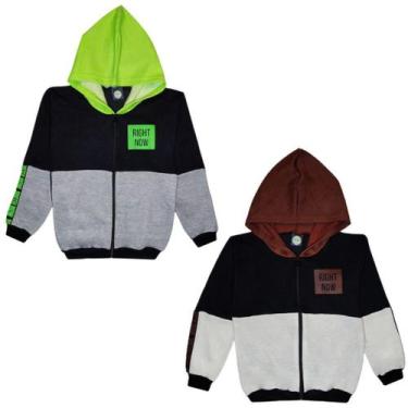 Imagem de Kit 2 Blusas Jaqueta Moletom Flanelado Masculino Juvenil com Ziper e C